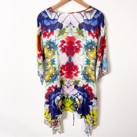 Johnny Was Floral Multicolor Flash Tie 3/4-Sleeve Printed Tunic Top Small NWT - Picture 6 of 8